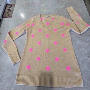 GAP Women's Tan V-Neck Long Sleeves Sweater w/Neon Pink Polka Dots - Size S/P